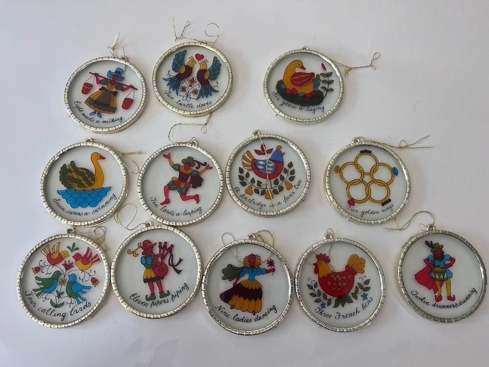 Vintage 12 Days of Christmas Glass Ornaments Sun Catchers 1982 2¾" Complete